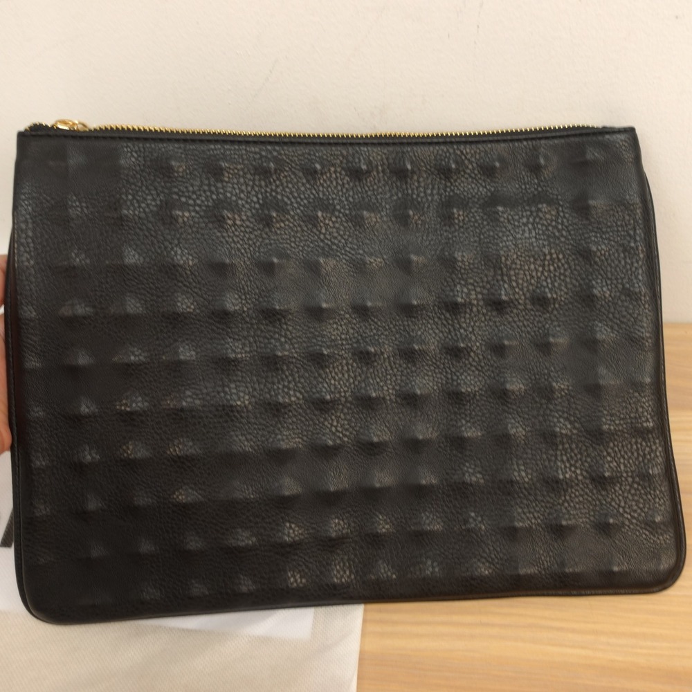 Oversized Clutch Pouch Bag BRENTANO Black Minimalist Pebbled Vegan Embossed NEW